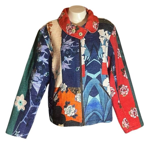 Orientique Naturally Australia Long Sleeve Cotton Zip Front Mixed Pattern Jacket - Picture 1 of 8